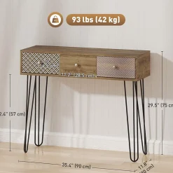 Console style néo-rétro 3 tiroirs graphiques piètement épingle acier noir effet bois