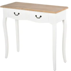 Console style table de drapier style shabby chic 2 tiroirs dim. 87L x 34l x 78H cm MDF bois massif pin clair blanc