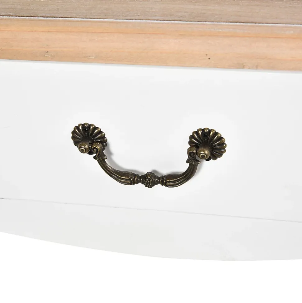 Console style table de drapier style shabby chic 2 tiroirs dim. 87L x 34l x 78H cm MDF bois massif pin clair blanc