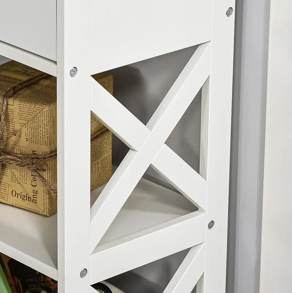 Console style table de drapier néo-rétro 2 tiroirs 2 étagères dim. 100L x 30l x 80H cm MDF blanc