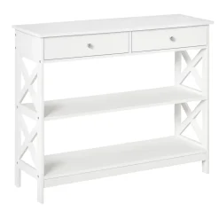 Console style table de drapier néo-rétro 2 tiroirs 2 étagères dim. 100L x 30l x 80H cm MDF blanc