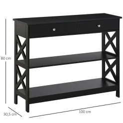 Console style table de drapier néo-rétro 2 tiroirs 2 étagères dim. 100L x 30l x 80H cm MDF noir