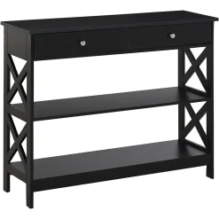 Console style table de drapier néo-rétro 2 tiroirs 2 étagères dim. 100L x 30l x 80H cm MDF noir