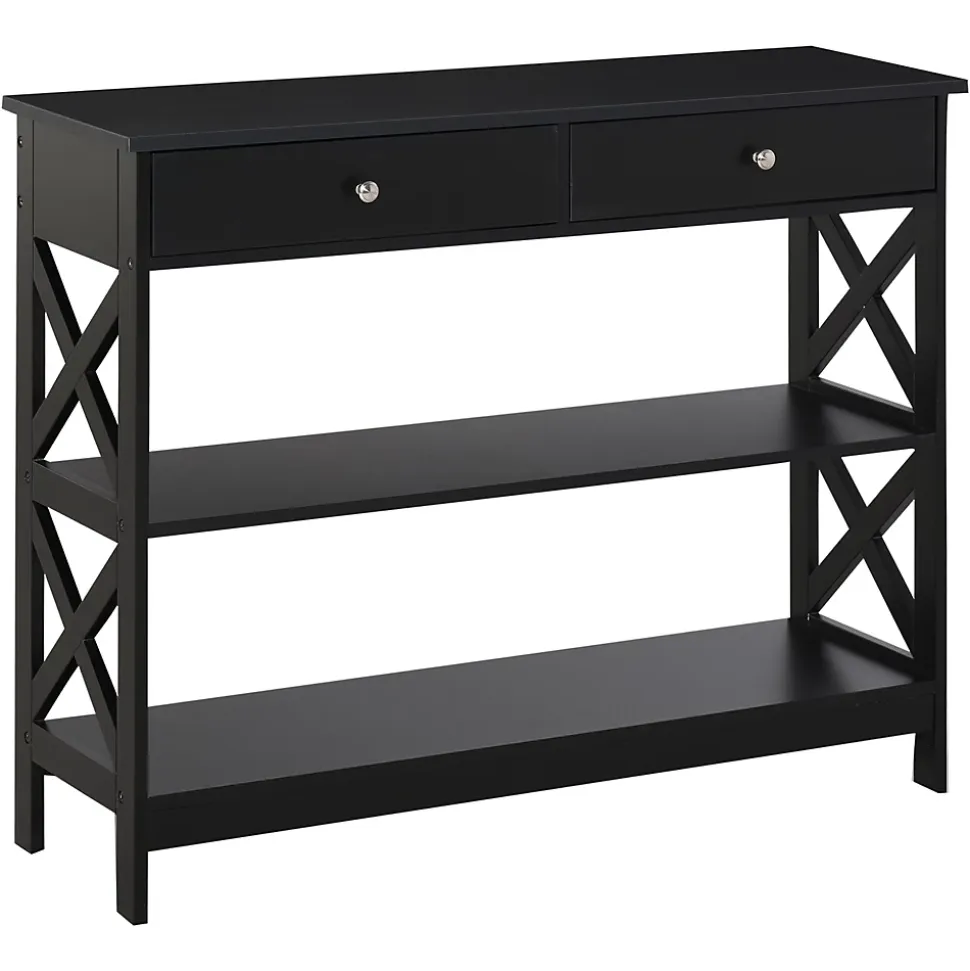 Console style table de drapier néo-rétro 2 tiroirs 2 étagères dim. 100L x 30l x 80H cm MDF noir