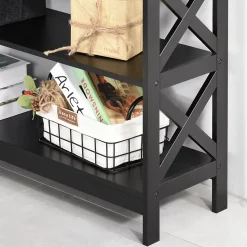 Console style table de drapier néo-rétro 2 tiroirs 2 étagères dim. 100L x 30l x 80H cm MDF noir
