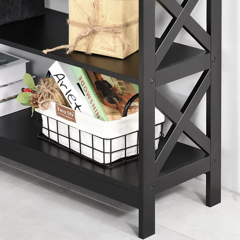 Console style table de drapier néo-rétro 2 tiroirs 2 étagères dim. 100L x 30l x 80H cm MDF noir