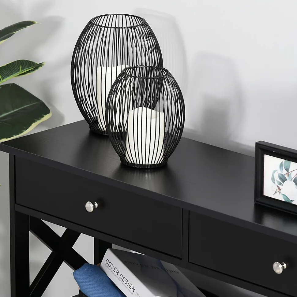 Console style table de drapier néo-rétro 2 tiroirs 2 étagères dim. 100L x 30l x 80H cm MDF noir