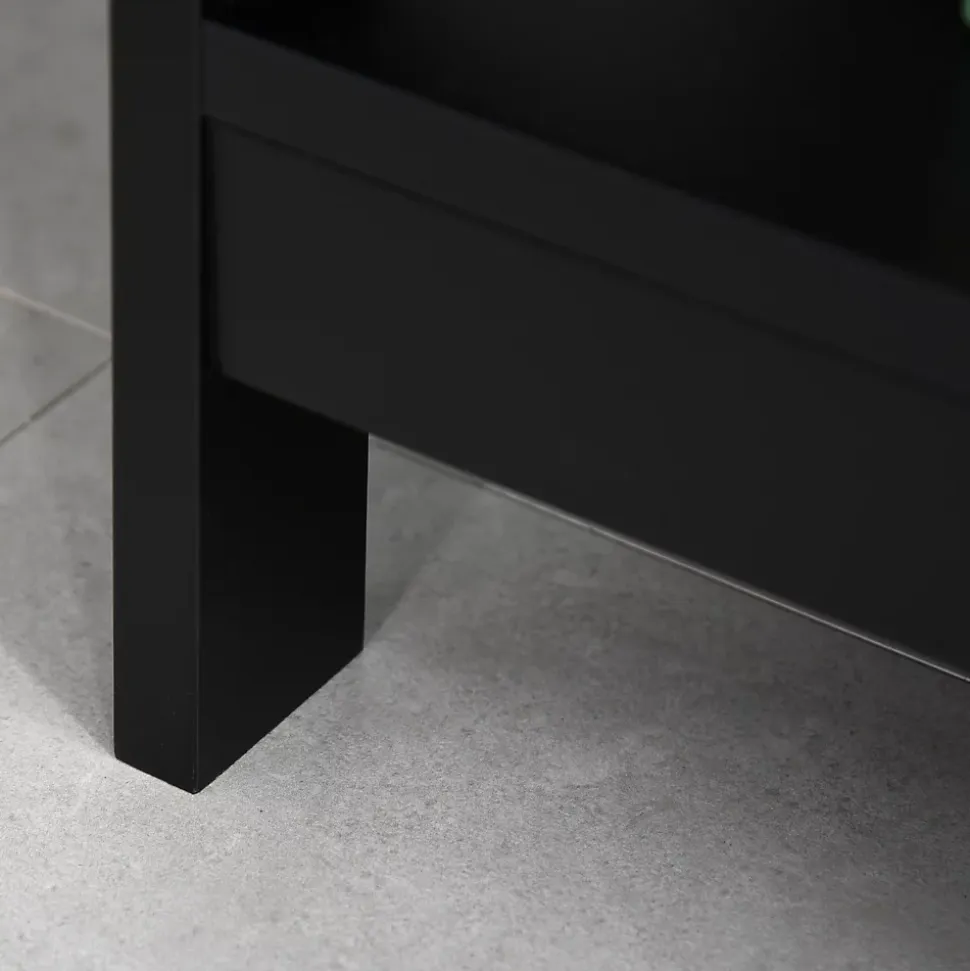 Console style table de drapier néo-rétro 2 tiroirs 2 étagères dim. 100L x 30l x 80H cm MDF noir
