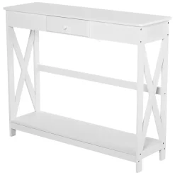 Console style table de drapier néo-rétro tiroir + étagère dim. 100L x 30l x 81H cm MDF blanc