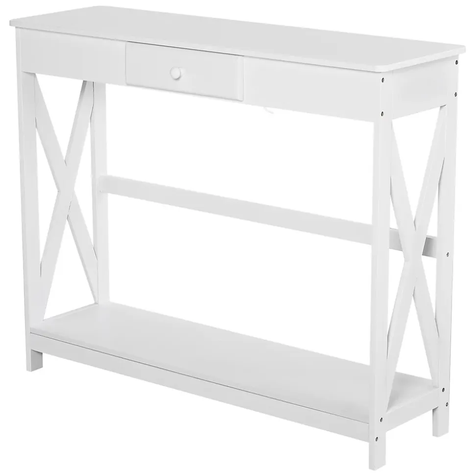 Console style table de drapier néo-rétro tiroir + étagère dim. 100L x 30l x 81H cm MDF blanc