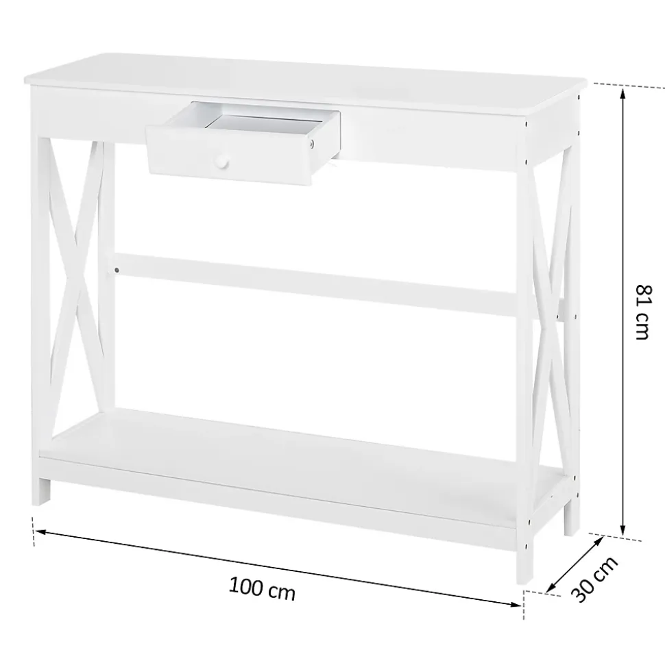 Console style table de drapier néo-rétro tiroir + étagère dim. 100L x 30l x 81H cm MDF blanc