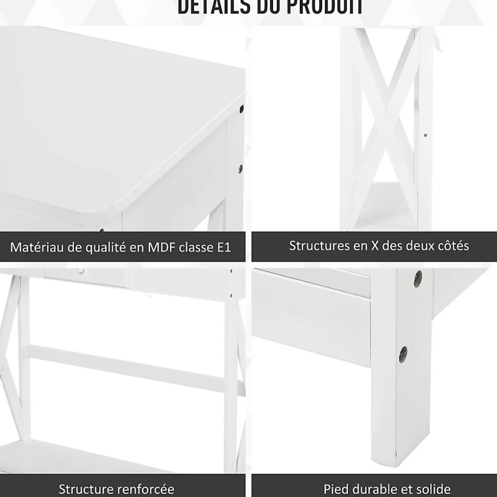 Console style table de drapier néo-rétro tiroir + étagère dim. 100L x 30l x 81H cm MDF blanc