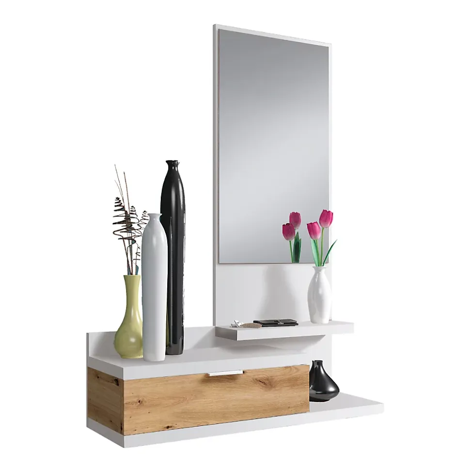 Console suspendue avec 1 tiroir et 1 miroir L81 cm - DHALIA