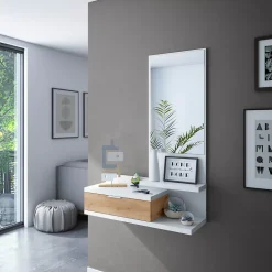 Console suspendue avec 1 tiroir et 1 miroir L81 cm - DHALIA