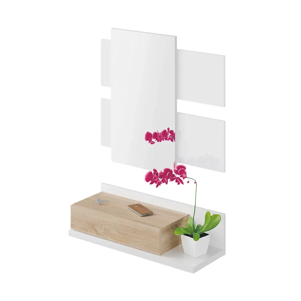 Console suspendue avec 1 tiroir et 1 miroir L75 cm - TEKKAN