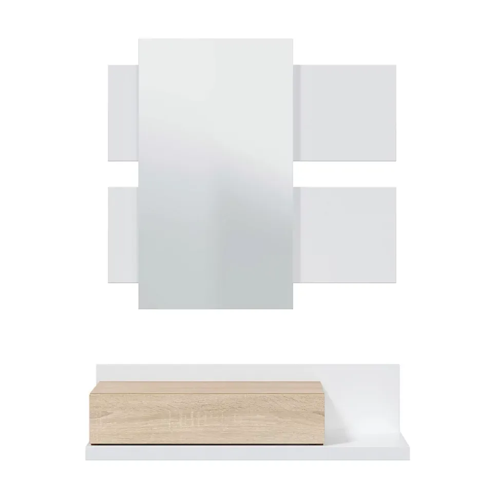 Console suspendue avec 1 tiroir et 1 miroir L75 cm - TEKKAN