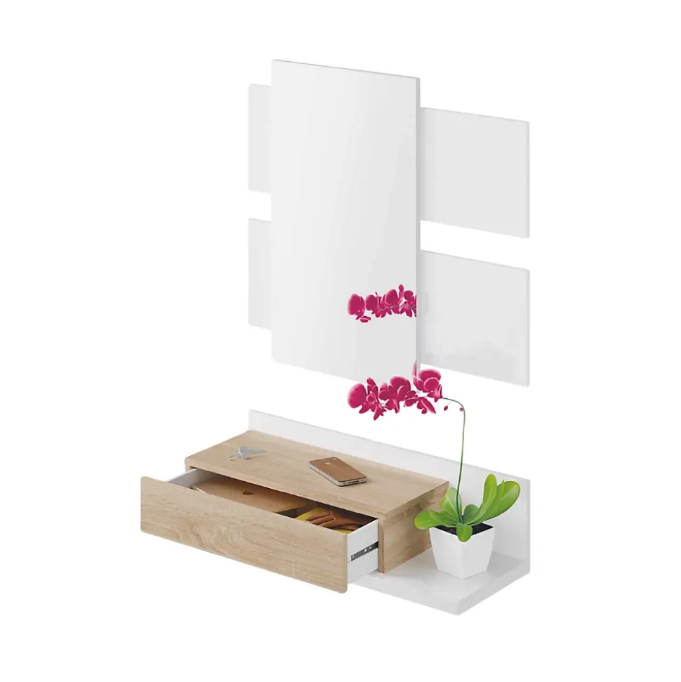 Console suspendue avec 1 tiroir et 1 miroir L75 cm - TEKKAN