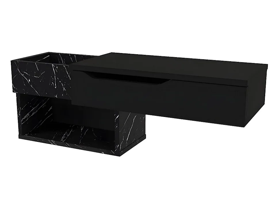 Console suspendue avec 1 tiroir et 2 niches - Effet marbre noir - DAREKA