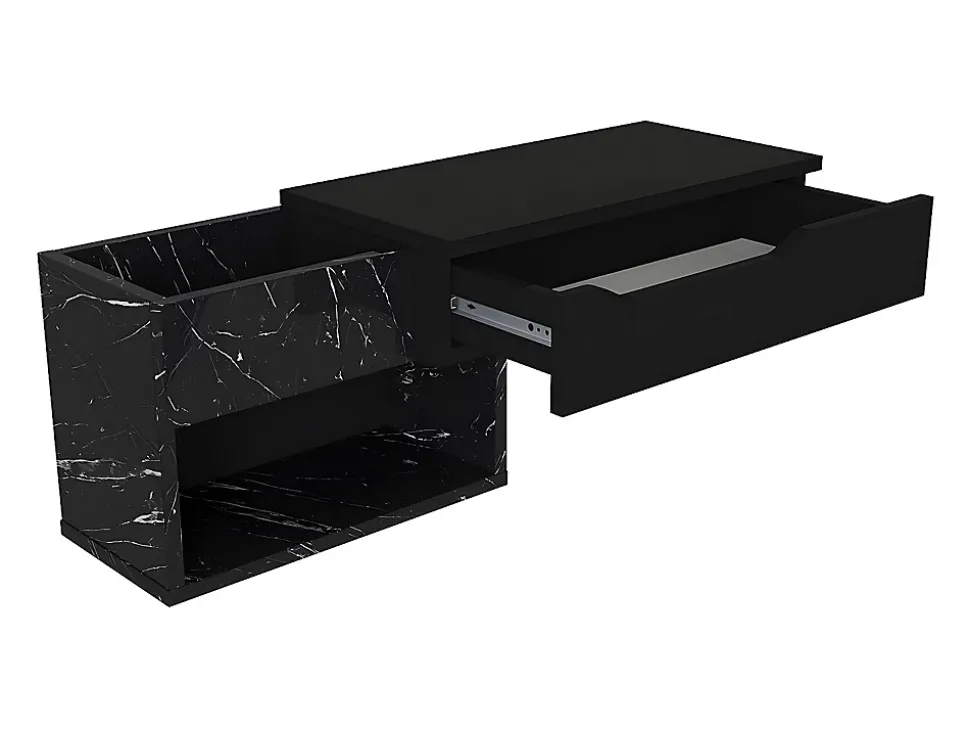 Console suspendue avec 1 tiroir et 2 niches - Effet marbre noir - DAREKA