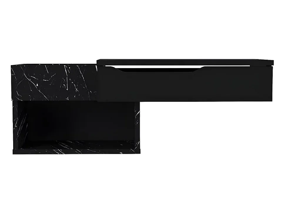 Console suspendue avec 1 tiroir et 2 niches - Effet marbre noir - DAREKA
