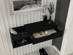 Console suspendue avec 1 tiroir et 2 niches - Effet marbre noir - DAREKA