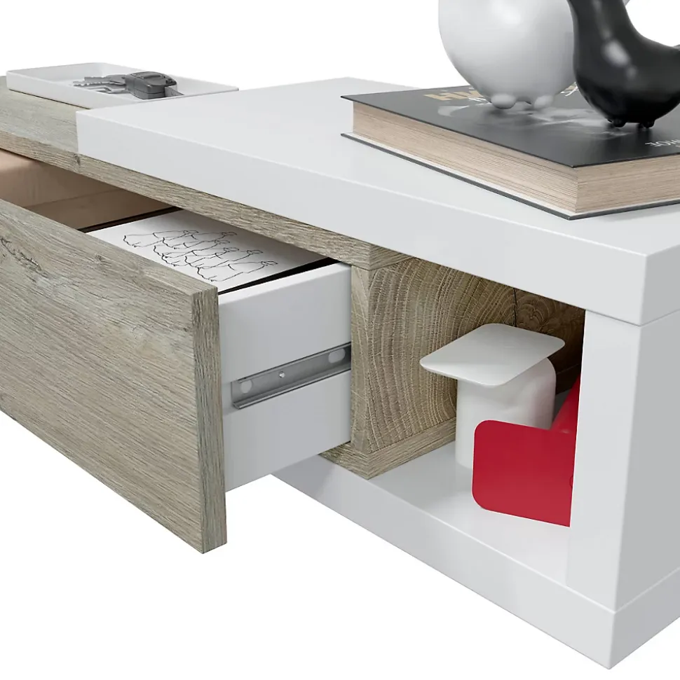 Console suspendue réversible avec 1 tiroir et 1 miroir L95 cm - NOON