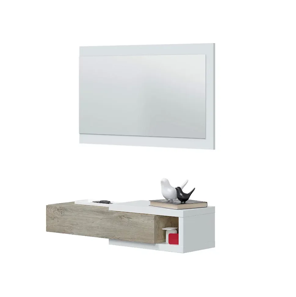 Console suspendue réversible avec 1 tiroir et 1 miroir L95 cm - NOON