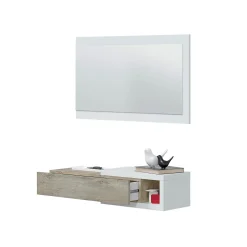 Console suspendue réversible avec 1 tiroir et 1 miroir L95 cm - NOON