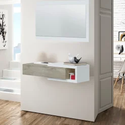 Console suspendue réversible avec 1 tiroir et 1 miroir L95 cm - NOON