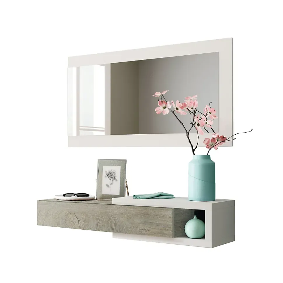Console suspendue réversible avec 1 tiroir et 1 miroir L95 cm - NOON