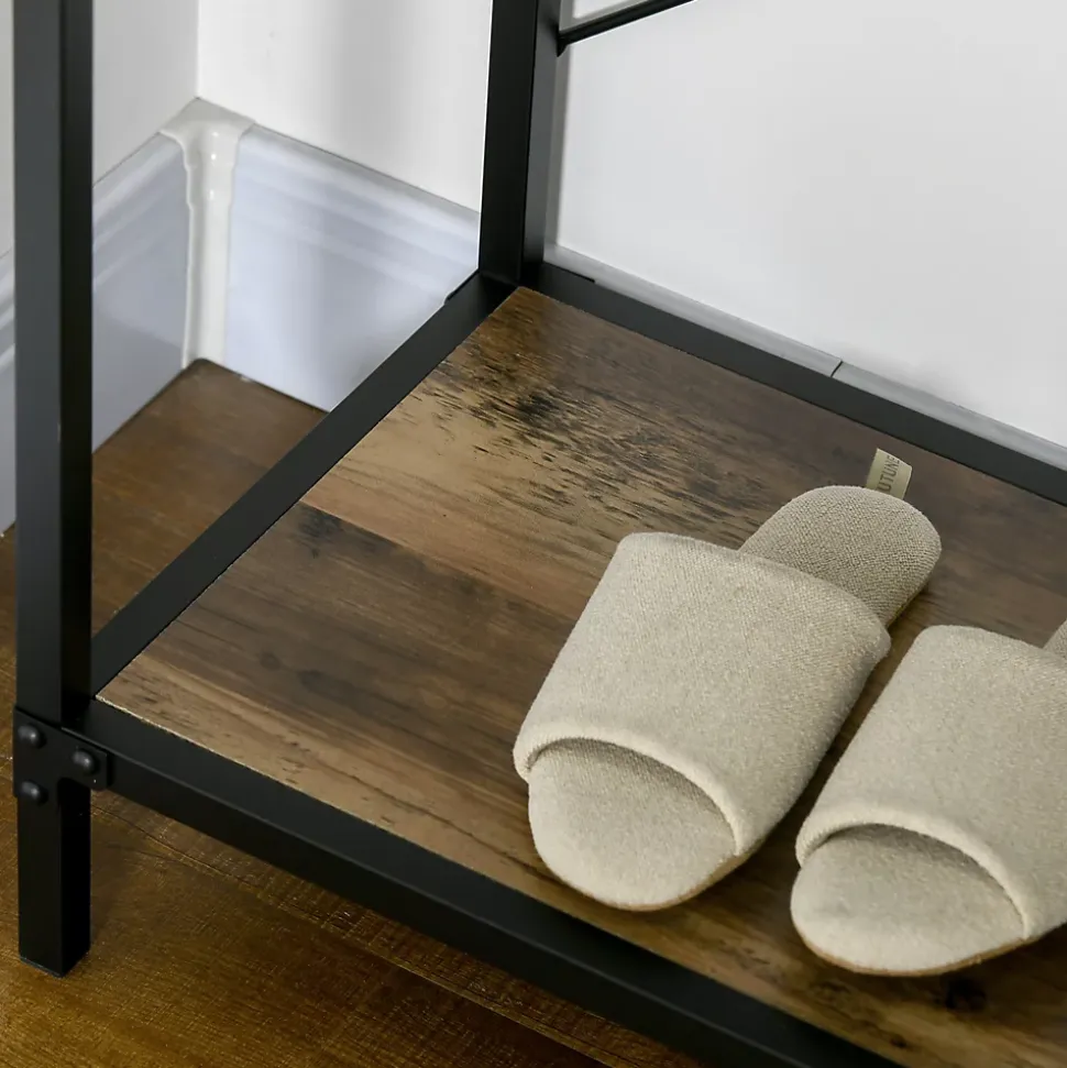 Console table d'appoint design industriel 3 tiroirs étagère acier noir panneaux particules aspect bois vieilli