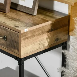 Console table d'appoint design industriel 3 tiroirs étagère acier noir panneaux particules aspect bois vieilli