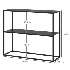 Console table d'appoint style contemporain avec étagère - dim. 90L x 30l x 75H cm - acier noir