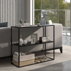 Console table d'appoint style contemporain avec étagère - dim. 90L x 30l x 75H cm - acier noir
