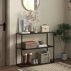 Console table d'appoint style contemporain avec étagère - dim. 90L x 30l x 75H cm - acier noir