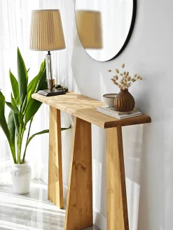 Console TomoeGozen, Table polyvalente, Armoire de rangement, Bureau du couloir, 100x28 h83 cm, Chêne
