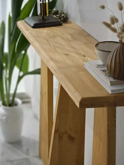 Console TomoeGozen, Table polyvalente, Armoire de rangement, Bureau du couloir, 100x28 h83 cm, Chêne