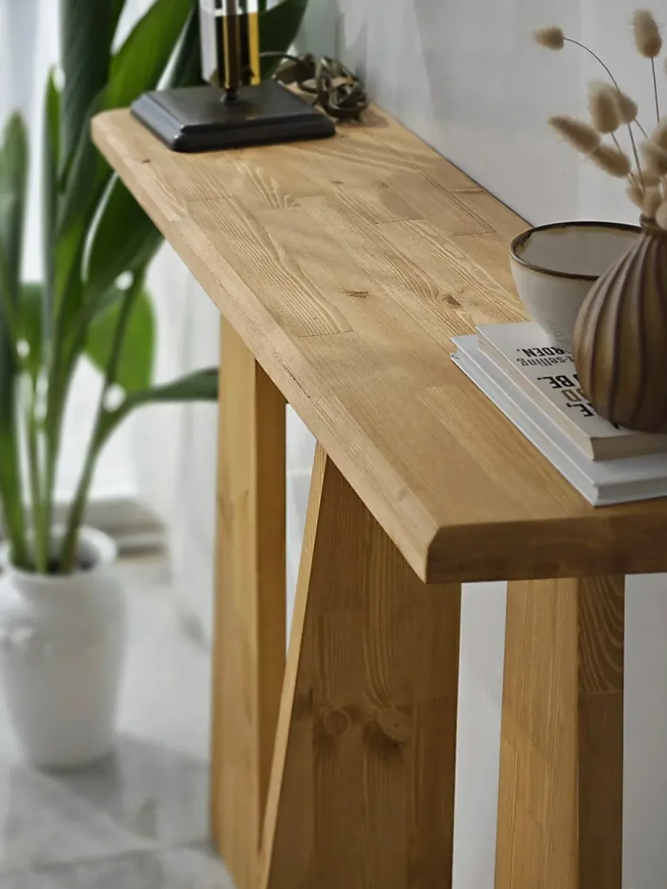 Console TomoeGozen, Table polyvalente, Armoire de rangement, Bureau du couloir, 100x28 h83 cm, Chêne