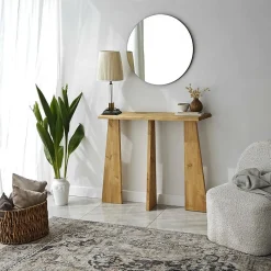 Console TomoeGozen, Table polyvalente, Armoire de rangement, Bureau du couloir, 100x28 h83 cm, Chêne