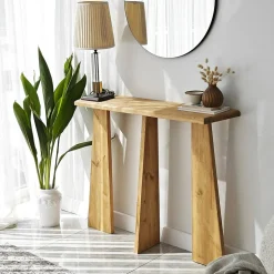 Console TomoeGozen, Table polyvalente, Armoire de rangement, Bureau du couloir, 100x28 h83 cm, Chêne