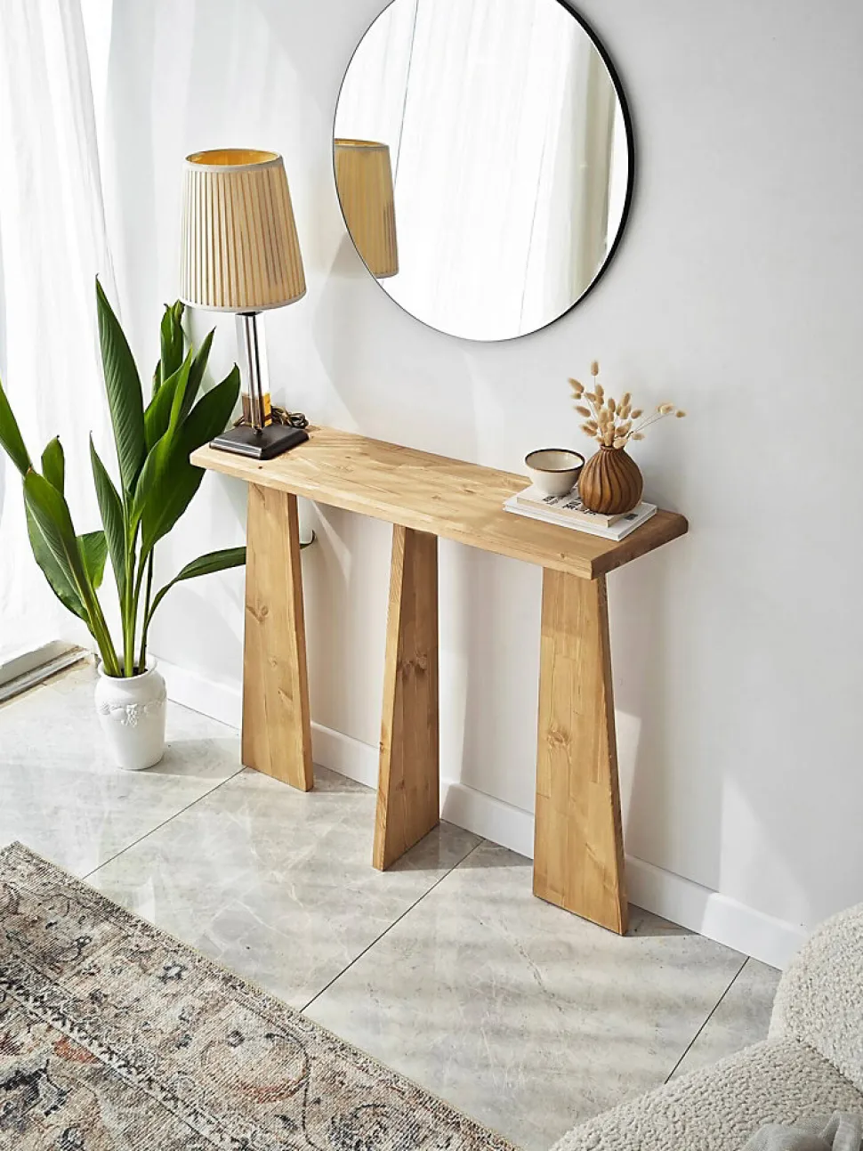 Console TomoeGozen, Table polyvalente, Armoire de rangement, Bureau du couloir, 100x28 h83 cm, Chêne