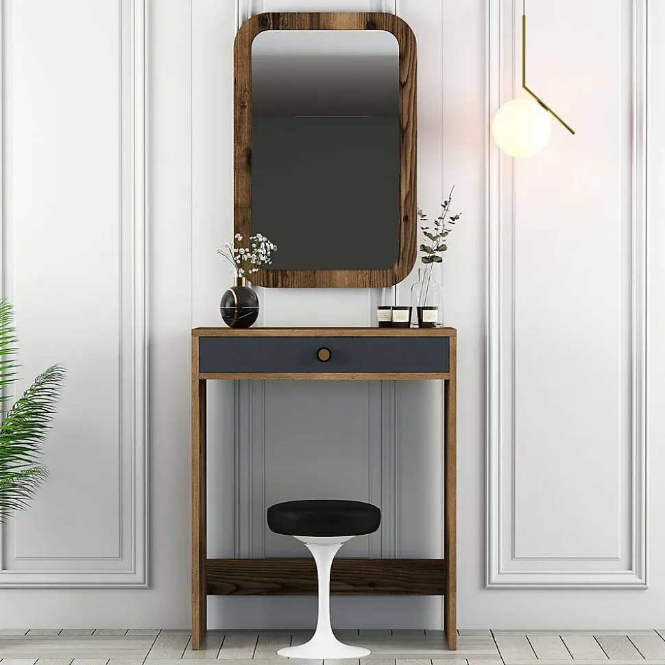 Console Ursa, Table polyvalente, Armoire de rangement, Bureau du couloir, 70x85h40 cm, Noyer et Anthracite