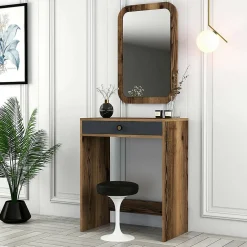Console Ursa, Table polyvalente, Armoire de rangement, Bureau du couloir, 70x85h40 cm, Noyer et Anthracite