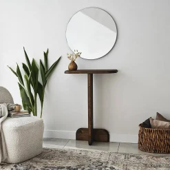 Console Vespera, Table polyvalente, Armoire de rangement, Bureau du couloir, 80x25h85 cm, Noyer