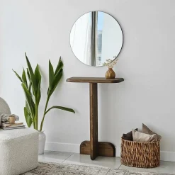 Console Vespera, Table polyvalente, Armoire de rangement, Bureau du couloir, 80x25h85 cm, Noyer