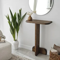 Console Vespera, Table polyvalente, Armoire de rangement, Bureau du couloir, 80x25h85 cm, Noyer