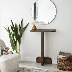 Console Vespera, Table polyvalente, Armoire de rangement, Bureau du couloir, 80x25h85 cm, Noyer