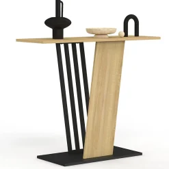 Console VICKY plateau bois et pied croisé noir