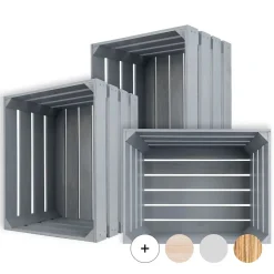 Creative Deco Lot de 3 Caisse en Bois Gris 50 x 40 x 30 cm - Caisse Rangement Bois - Caisse en Bois Vintage - Cagette Bois Deco