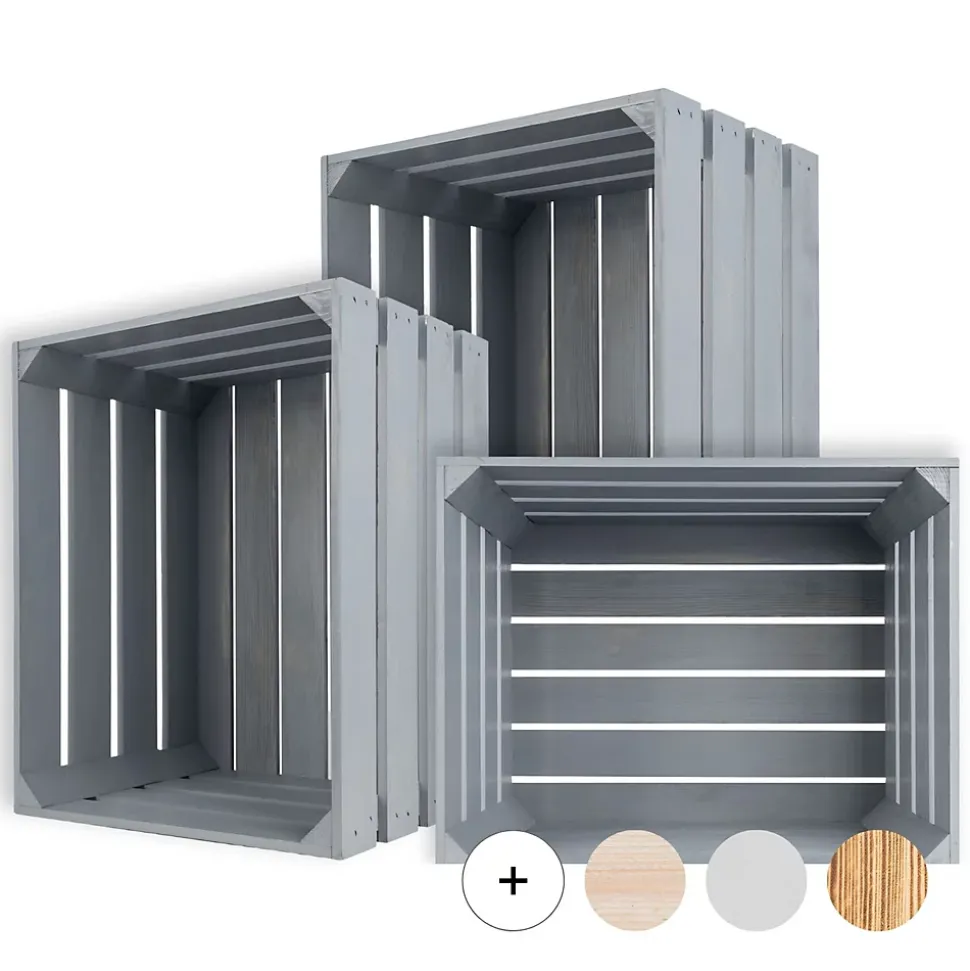 Creative Deco Lot de 3 Caisse en Bois Gris 50 x 40 x 30 cm - Caisse Rangement Bois - Caisse en Bois Vintage - Cagette Bois Deco